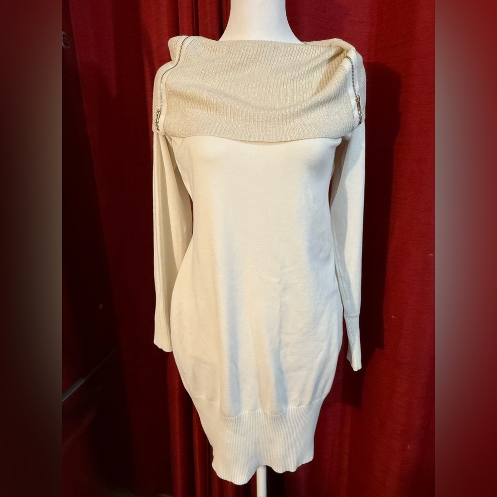 No Boundaries Cream Cowl Neck Sweater Dress